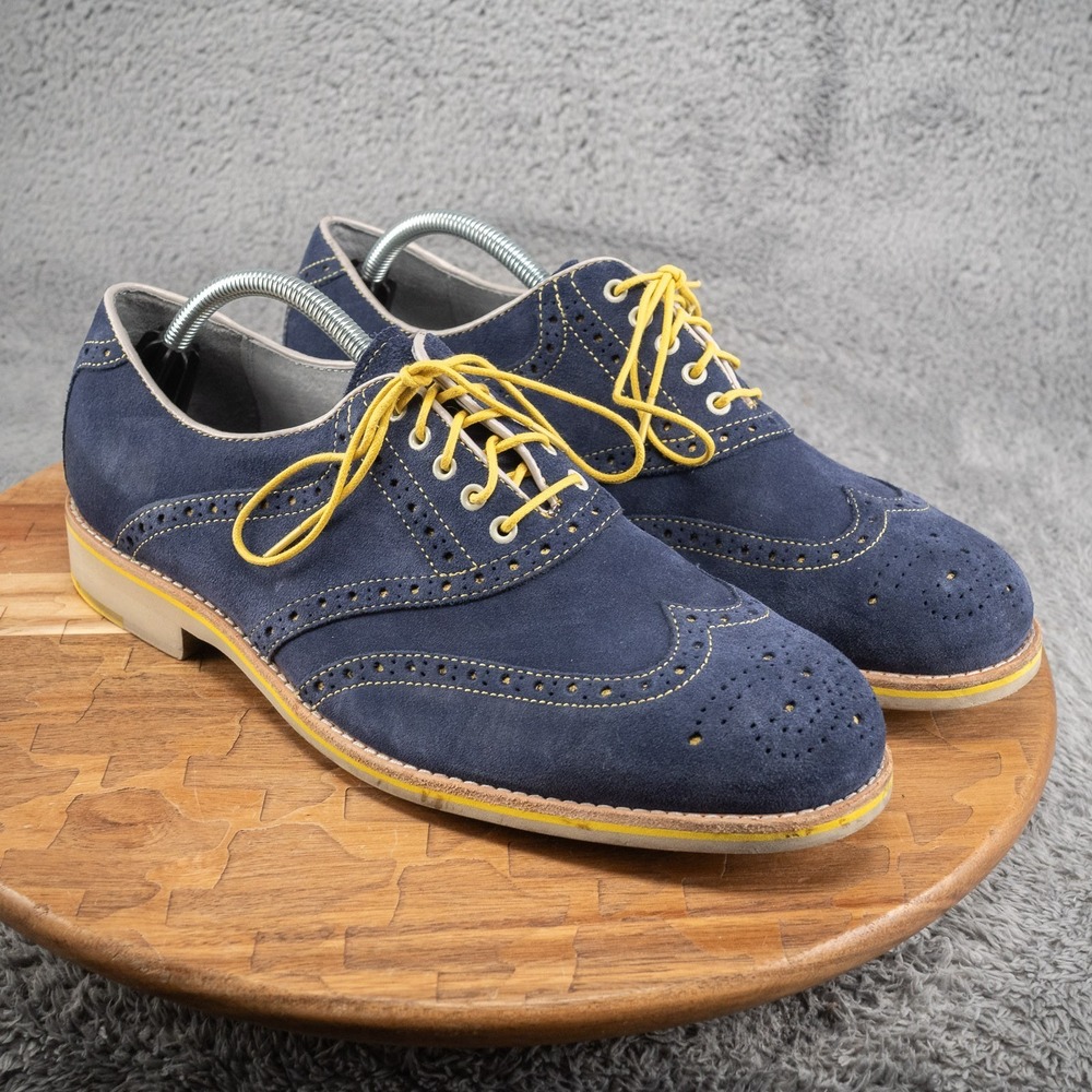 Johnston & Murphy Ellington Oxford Mens 10.5 M Shoes Blue Suede Wingtip w/Yellow